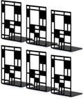 Book Ends, Bookends, Book Ends for Shelves, Bookends for Heavy Books, Book Divider Decorative Holder, Metal Heavy Duty Bookend Black 3 Pair, Abstract Art Desgin Book Stopper Supports for Office, Home-Ruum Studio Home