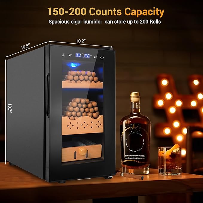 25L Cigar Electric Humidor, 200 Counts Large Capacity,Thermostatic Electric Cooler Cabinet with Digital LED Screen, Safety Lock,Smart Humidity & Temp Control, Gifts for Men-Ruum Studio Home