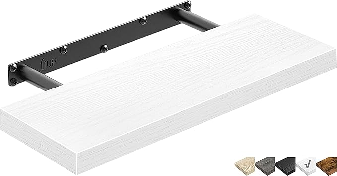 QEEIG Floating Shelf for Wall Bathroom Shelves Bedroom Kitchen Living Room Farmhouse Small Book Shelf 16 inch Set of 1, White (015-W1)-Ruum Studio Home