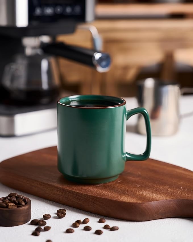 famiware Coffee Mugs Set of 6, Nebula 14oz Coffee Mugs, Ceramic Cup Set with Handle for Latte, Tea, Milk, Cappuccino, Cocoa, Dark Green-Ruum Studio Home