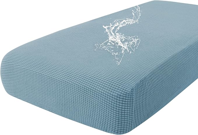 hyha Waterproof Couch Cushion Covers for Pets, Non Slip Sofa Seat Cover for Dogs Washable, Soft Thick Stretch Jacquard Fabric, Sofa Slipcovers with Elastic Bottom (1 Piece for Large, Lake Blue)-Ruum Studio Home
