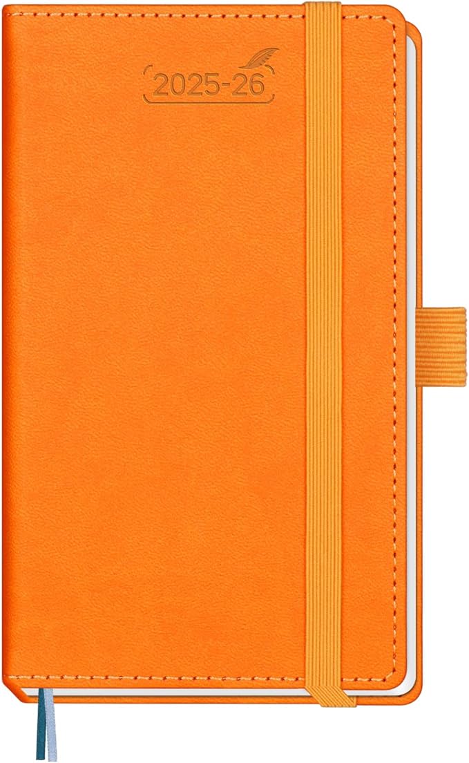 BEZEND Pocket Planner 2025-2026 Weekly and Monthly, 3.5" x 6" Academic Planner (Jul 25-Dec 26) 18-Month Mid-Year Calendar Book, Storage Pocket, Pen Holder, PU Leather Hardcover - Orange-Ruum Studio Home