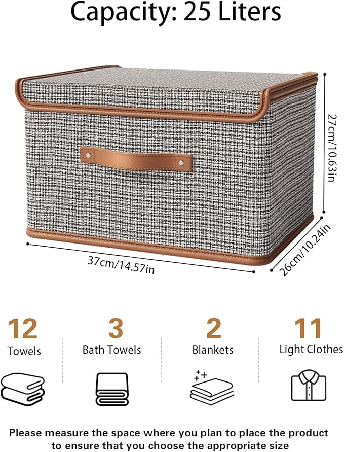 Tuza 2 Pack Storage Bins with Lids, Collapsible Closet Organizer Container, Fabric Organizer Box with Handles, Decorative Storage Boxes with Lids for Organizing Clothes, Blanket, Light Grey, Medium-Ruum Studio Home