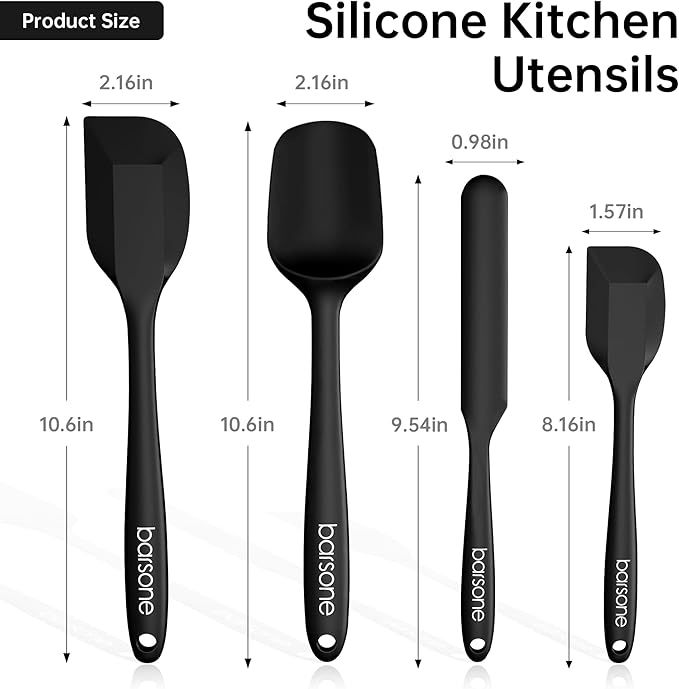 Barsone 4-Piece Silicone Spatula Set（ Heat Resistant 446°F Food Grade BPA Free, Nonstick Cookware Safe Dishwasher Safe Kitchen Tools for Baking, Cooking, Stirring, Black）-Ruum Studio Home