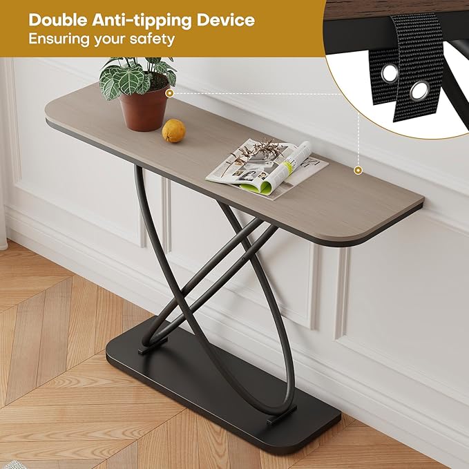 BECHAEO Farmhouse Narrow Console Table for for Living Room, 47.4" Rustic Narrow Entryway Table, Sofa Tables Behind Couch, Industrial Wooden Accent Tables for Hallway Foyer Warm Gray-Ruum Studio Home