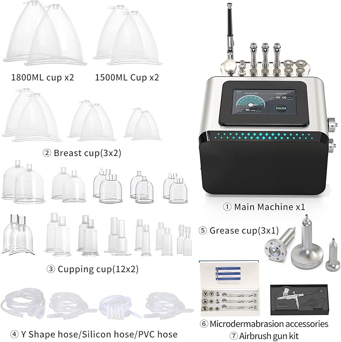 Meifuly Vacuum Therapy Machine, 3 in 1 Vacuum Cupping Sets, Skin Care and Airbrush Machine, with 1800ML and 1500ML Large Cups, 0-80 cmHg, 5 inch Touch Screen-Ruum Studio Home