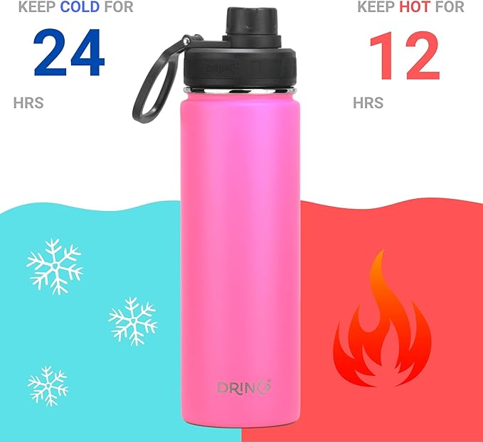 DRINCO Stainless Steel Water Bottle Spout Lid Vacuum Insulated Double Wall Water Bottle Wide Mouth (40oz 32oz 22oz 18oz 14oz) Leak Proof Keep Cold Sport Camping Hiking (22 oz, 22oz Island Pink)-Ruum Studio Home