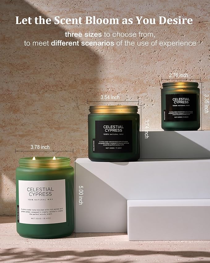 M&SENSE Celestial Cypress - Cedar & Spice Soy Jar Candles, Cedarwood Cardamom Large Winter Scented Candles 19.4oz 110 Hour Long Lasting Burn, Non Toxic Natural Warm Woody Scent Gifts for Men Women-Ruum Studio Home