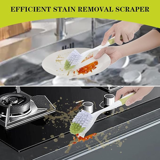 8 Pcs Dish Brush with Handle Kitchen Scrub Brush Pot and Pan Cleaning Brush Dish Scrubber with Stiff PET Bristles for Cookware Sink Washing Household, Green, 11 x 3.1 x 0.98 Inch-Ruum Studio Home