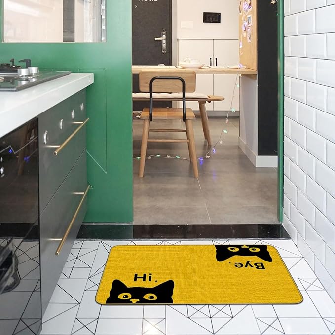 Mingnei Hi Bye Cat Welcome Doormat Door Mat for Home Kitchen Entrance,Cat Door Mat,Funny Black Lover Floor Mats for House Front Indoor Inside Outdoor Outside Entryway Rug 30x17 Welcome Mat (Color-5)-Ruum Studio Home