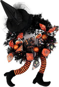 Happy Halloween Wreath for Front Door Decoration with Skeleton Artificial Bone Orange Ornaments Maple Leaf for Party Decor (Halloween Orange)-Ruum Studio Home