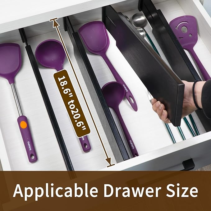 Utoplike Bamboo Drawer Dividers Large, 4'' High Adjustable Kitchen Drawers Organizers for Clothing, Spring Loaded, Works in Bathroom, Dresser, Desk, 4 PCS, Black-Ruum Studio Home