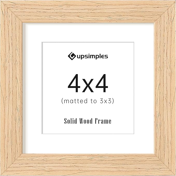 upsimples 4x4 Picture Frame, Natural Solid Wooden Picture Frames, Display 3x3 with Mat or 4 x 4 Without Mat, Wall or Tabletop, 1 Pack, Natural-Ruum Studio Home