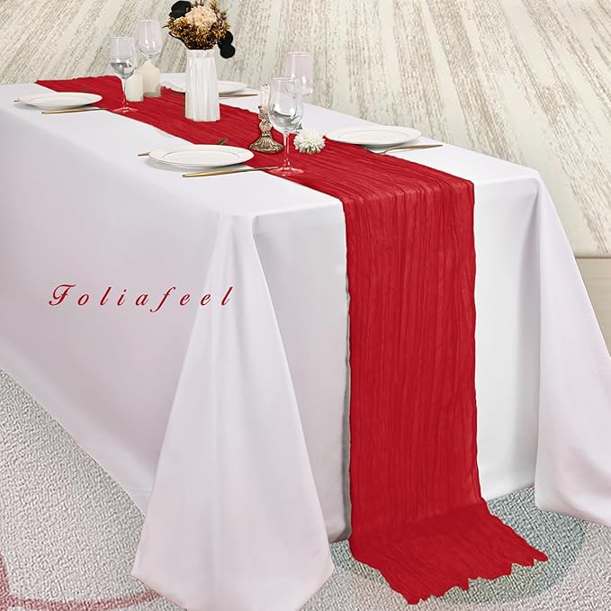20 Pack Red 10FT Cheesecloth Table Runner Rustic Gauze Fabric Cheese Cloth Table Runner for Wedding Bridal Baby Shower Table Decor Boho Sheer Birthday Party Table Decorations 20 x 120 Inch Long-Ruum Studio Home