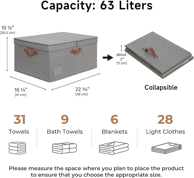 GRANNY SAYS Large Storage Bins With Lids, Decorative Boxes, Fabric Containers With Double-Open Lid and Divider, Collapsible Clothes Organizers, 63L Linen for Closet, Dark Gray-Ruum Studio Home