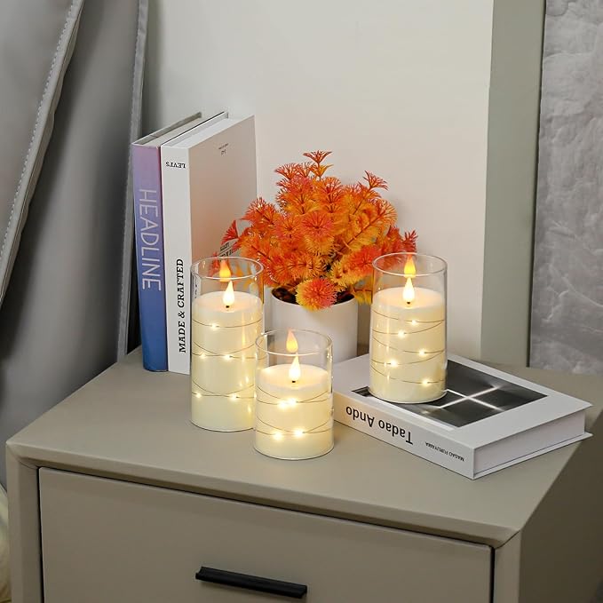 Aignis Flickering Flameless Candles Battery Operated Candles LED Candles with Remote Timer for Home/Wedding/Birthday/Holiday Decor, Warm White 3D Flame Set of 3 (D3 xH4 5" 6")-Ruum Studio Home