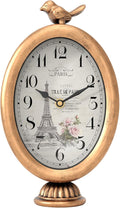 Vintage Table Clock with Bird, Desk and Shelf Decor Clock, French Paris Style, Antique Gold Metal Mantel Clocks for Living Room, Farmhouse, Bedroom, Bedside, Gift (10" H x 5.9" W)-Ruum Studio Home
