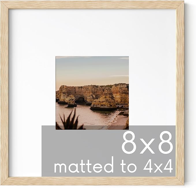 HAUS AND HUES Solid Oak 8"x8" Picture Frame Matted to 4"x4" - 8x8 Square Frame With or Without Mat, 8x8 Wood Frame, Square Photo Frame, 8 x 8 Wood Picture Frame (Beige Oak)-Ruum Studio Home