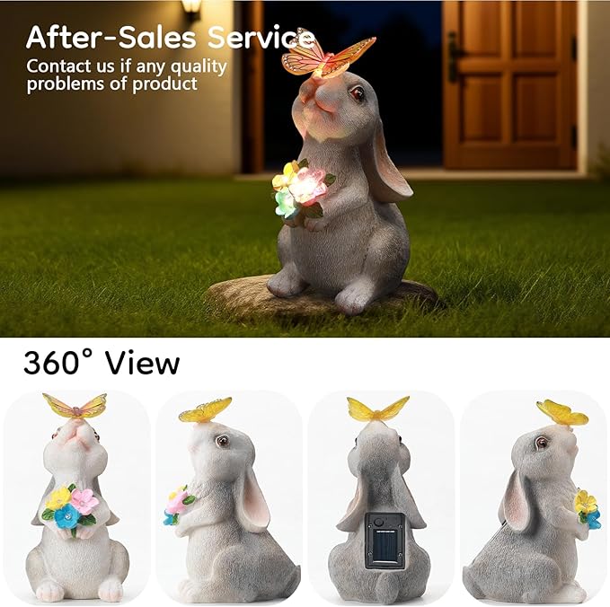 Solar Bunny Statues Light for Garden - Color-Changing Rainbow LED Butterfly,Rabbit Figurine Decor Auto On/Off,Easter Gifts for Yard Balcony & Patio Ornaments (Colorful Light)-Ruum Studio Home