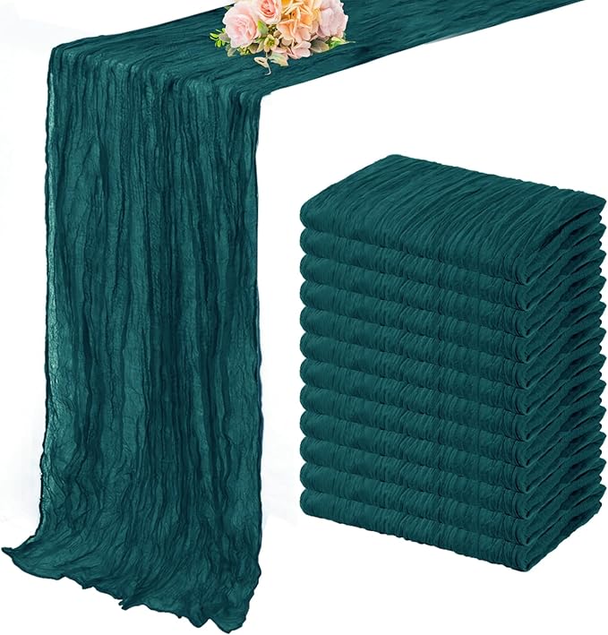 12 Pack Teal 10FT Cheesecloth Table Runner Rustic Gauze Cheese Cloth Table Runner for Wedding Bridal Baby Shower Table Decorations Boho Fabric Sheer Birthday Party Table Decor 20 x 120 Inch Long-Ruum Studio Home
