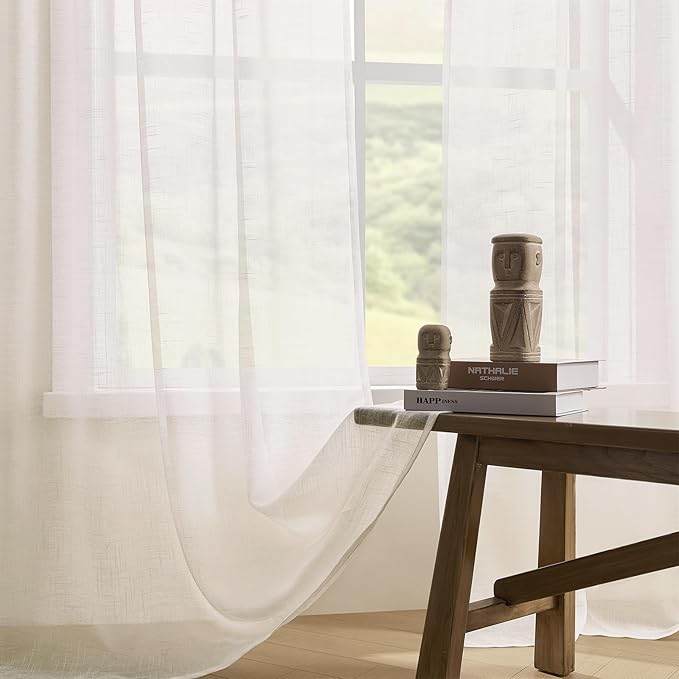 Joydeco Sheer Curtains 96 Inches Long, Cream Curtains for Living Room 2 Panels Set, Ivory Curtains Window Privacy Assured with Light Filtering(W52 x L96 Inch,Ivory)-Ruum Studio Home