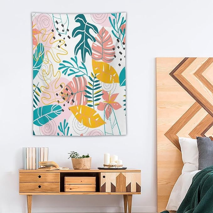 ICMOLYYENLO Tropical Green Leaves Tapestry, Exotic Leaves Beautiful Bedroom Wall Hanging, Floral Poster Blanket for Bedroom Living Room Dormitory Apartment 30x40 Inch-Ruum Studio Home