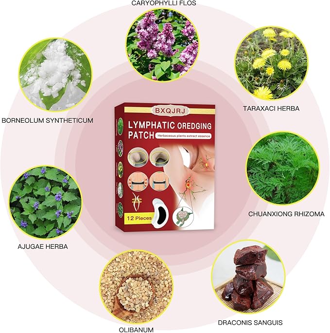 BXQJRJLymphatic Drainage Patch Lymphatic Drainage Herbal Lymphatic Drainage Care Patch Herbal Neck Patch (12)-Ruum Studio Home