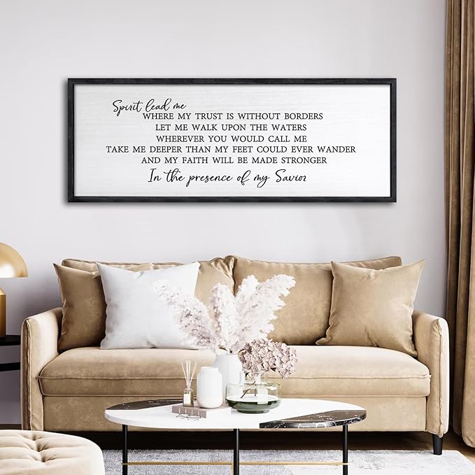 Spirit Lead Me Wall Art Decor 24×10 Inch Christian Scripture Office Inspirational Lyrics Ready to Hang Wooden Framed Sign (Black)-Ruum Studio Home