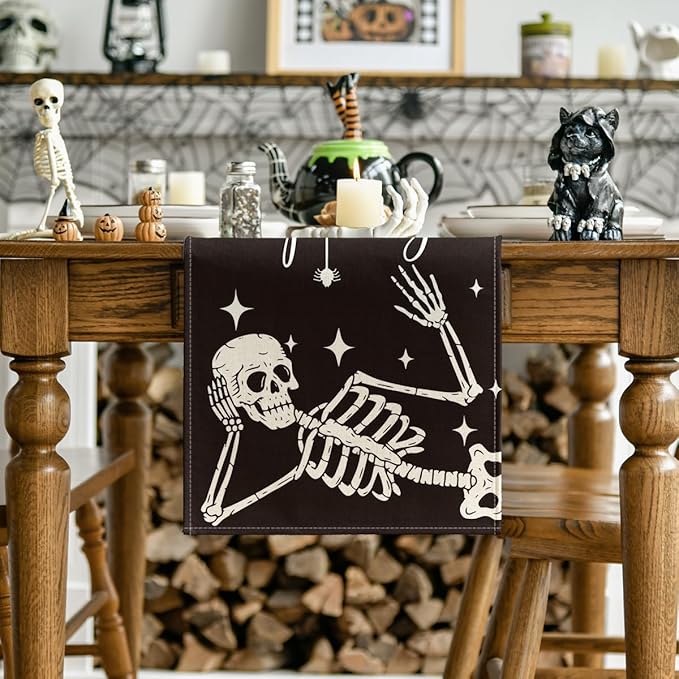 Artoid Mode Spooky Skeleton Spider Bone Halloween Table Runner, Holiday Kitchen Dining Table Decoration for Home Party Decor 13 x 90 Inch-Ruum Studio Home