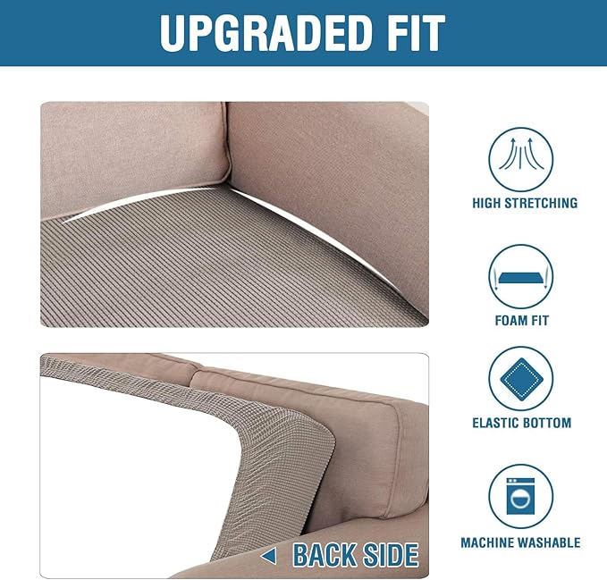 H.VERSAILTEX Super Stretch Individual Seat Cushion Covers - Sofa & Couch Cushion Slipcover Sets - Thick Jacquard Textured Twill Fabric (3 Piece XL Sofa Cushion Covers, Taupe)-Ruum Studio Home