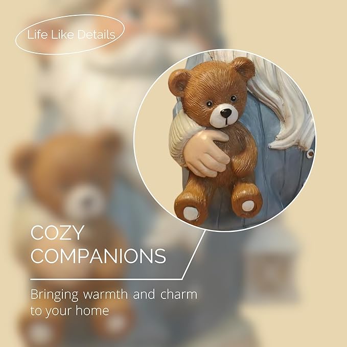 Sleepy Garden Gnome with Teddy Bear & Lantern - 9" Weatherproof Resin Statue - Indoor Outdoor Decor - Whimsical for Home, Patio & Lawn-Ruum Studio Home