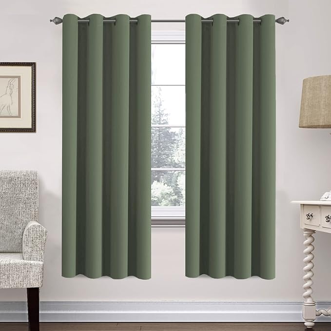H.VERSAILTEX Ultra Soft Microfiber Thermal Insulated Antique Copper Grommet Blackout Curtains/Window Treatment Draperies 52 by 72 - Inch for Living Room/Bedroom,Set of 2 - Bronze Green-Ruum Studio Home