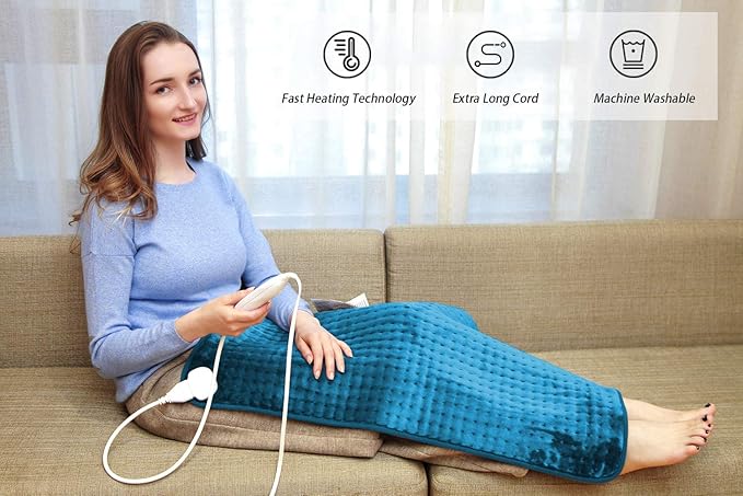 Ruqiji 17''x33'' XXXL King Size Heating Pad with Fast-Heating Technology&10 Temperature Settings, Flannel Electric Heating Pad/Pain Relief for Back/Neck/Shoulders/Menstrual Pain/Leg Cramp (Light Teal)-Ruum Studio Home