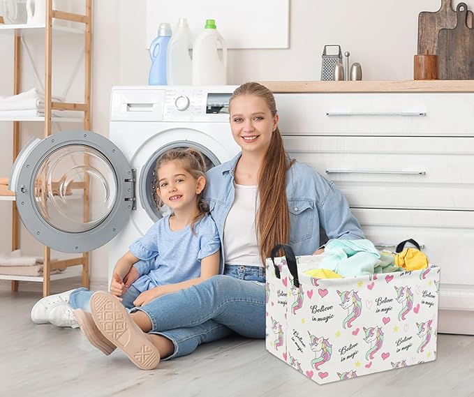 HIYAGON Rectangular Unicorn Basket Gift Baskets Empty Cute Storage Bin with Handles Nursery Room Decor(Unicorn)-Ruum Studio Home