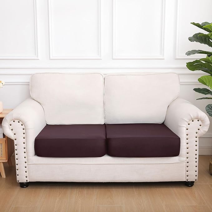 hyha Waterproof Couch Cushion Covers, Stretch Sofa Couch Seat Slipcover for Dog Washable, Non-Slip Waterproof Outdoor Cushion Covers for Patio Furniture Replacement (2 Pieces, Chocolate)-Ruum Studio Home