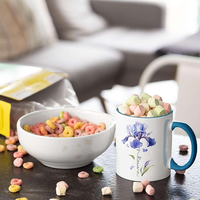 Customized Iris Flower Lover Cup, Custom Name Flower Ceramic Mug, Novelty Flower Themed Accent Cup 11oz 15oz, Personalized Iris Design Coffee Mug, Gift For Girlfriend Women-Ruum Studio Home