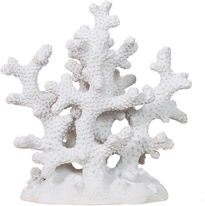 7.1" H White Coral Decor, Resin Statue, Nautical Decorations for Home, Bedroom, Bathroom, Living Room, Beach/Coastal/Ocean Themed Cabinet Shelf Tabletop Decor-Ruum Studio Home