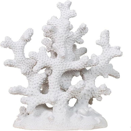 7.1" H White Coral Decor, Resin Statue, Nautical Decorations for Home, Bedroom, Bathroom, Living Room, Beach/Coastal/Ocean Themed Cabinet Shelf Tabletop Decor-Ruum Studio Home