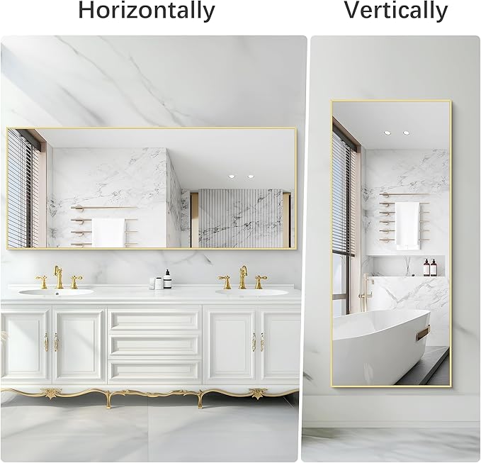 36x72inch Bathroom Mirror, Gold Rectangle Mirror with Thin Metal Frame, Large Rectangular Wall Mirrors for Bathroom, Living Roomm, Hair Salon, Big Farmehouse Mirror Hang Horizontal/Vertical-Ruum Studio Home