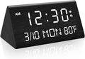Kogonee Wooden Digital Alarm Clock, 0-100% Dimmer, 2 Alarm Settings, Weekday/Everyday Mode, 9 Mins Snooze, 12/24H, Temperature and Date Display for Office, Travel, Bedroom Alarm Clock (Black)-Ruum Studio Home