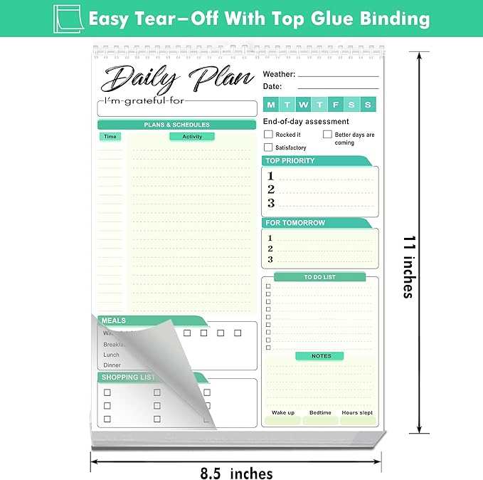 Daily Plan Notepad, 52 Sheets 8.5" X 11.5" Daily for To-Do Lists, Habit Tracking, Academic Scheduling, and Productivity Goals - Perfect for Work, Home, and Office Organization - Turquoise Style-Ruum Studio Home