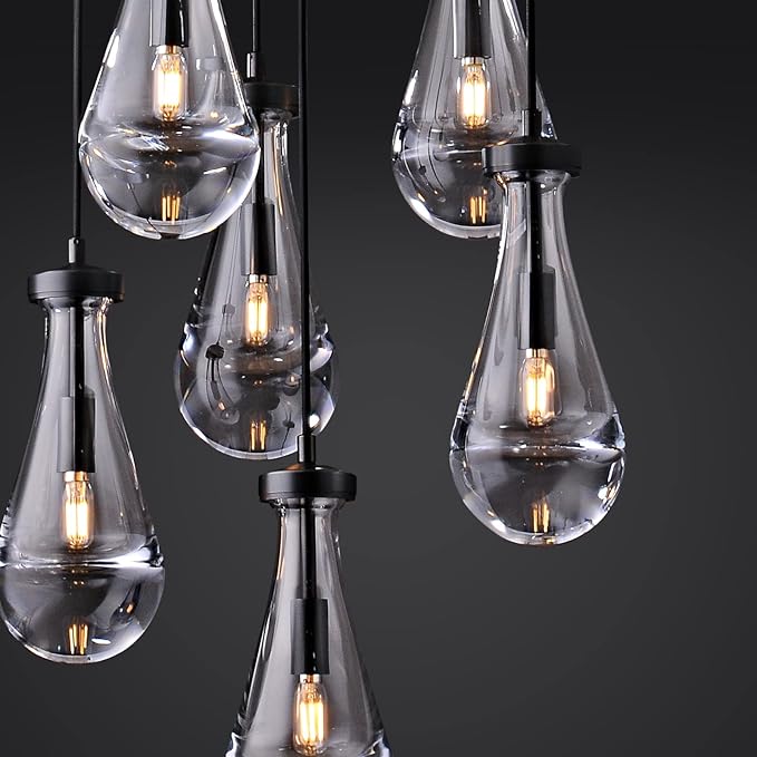 Bronze 5 Light Raindrop Chandeliers, Black Cluster Pendant Light Teardrop Dining Room Light Fixture Pendant Lights Kitchen Island, Hanging Ceiling Pendant Lighting for Entryway Living Room-Ruum Studio Home