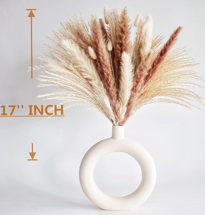 100 PCS Dried Flowers Pampas Grass Bouquet, Boho Table Decor, Bunny Tails Dried Flowers, Brown Pompas, White Pampas Grass for Wedding, Home, Rustic Party, Baby Shower Decorations-Ruum Studio Home