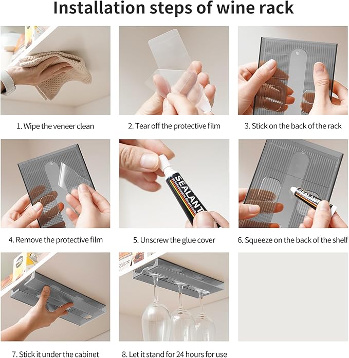 4 Pcs Wine Glass Holder Under Cabinet,Plastic Stemware Rack Punch-free Hanger Under Counter for Bar,Kitchen and Restaurant(Grey)-Ruum Studio Home
