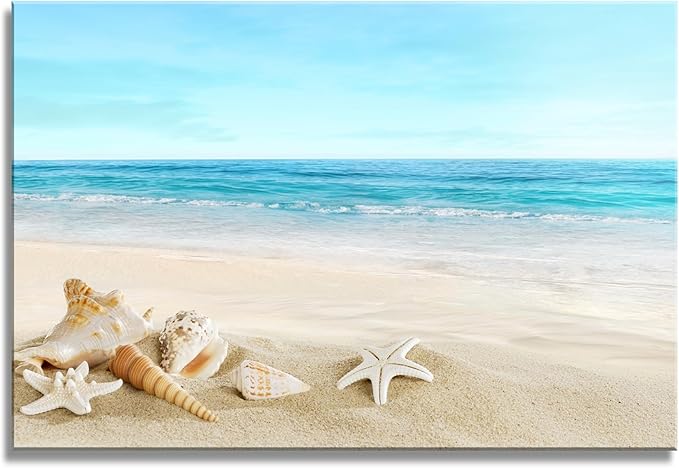 DZL Art S73981 Beach Picture Decor Ocean Painting Canvas Wall Art Prints of Starfish and Seashell on Sandy Seaside Ready to Hang for Living Room Bedroom Office Wall Decor Home Decoration-Ruum Studio Home