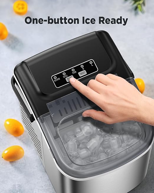 Silonn Ice Makers Countertop, 9 Cubes Ready in 6 Mins, 26lbs in 24Hrs, Self-Cleaning Ice Machine with Ice Scoop and Basket, 2 Sizes of Bullet Ice-Ruum Studio Home