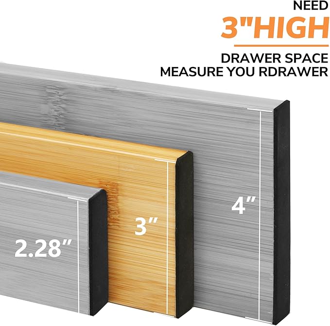 BAMEOS 4 pcs 3" High Bamboo Drawer Dividers Adjustable Drawer Organizer Expandable Drawer Organization Utensil Organizers for Kitchen Dresser Bathroom Bedroom and Office-Ruum Studio Home