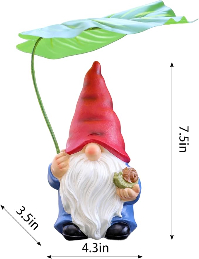 Garden Gnome Statue Decoration with Leaf Umbrella, 7.5” Figurine Ornament for Indoor Outdoor Home Patio Yard Lawn, for Gnome Lovers & Garden Enthusiasts，Mom，Women-Ruum Studio Home