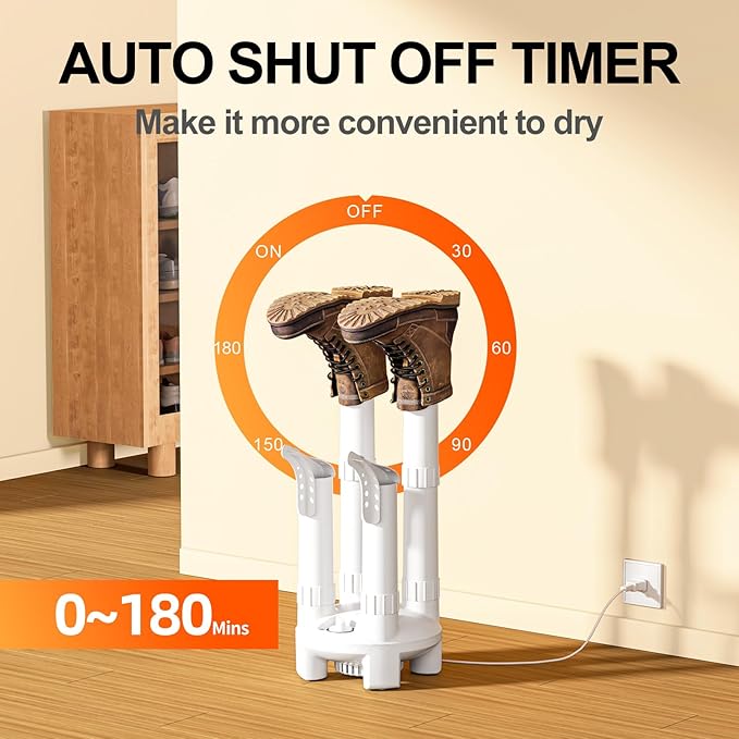 Boot Dryer, Shoe Dryer and Glove Dryer with Timer and Fan, White-Ruum Studio Home