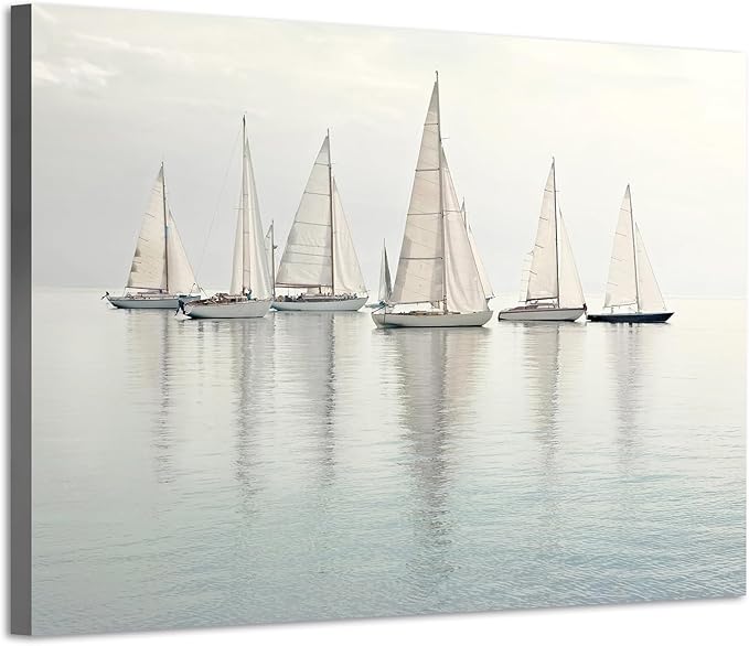 Nautical Sailing Picture Wall Art - Coastal Sailboat Canvas Ocean Ship Prints Sea Level Boat Painting Artwork for Living Room Home Office-Ruum Studio Home